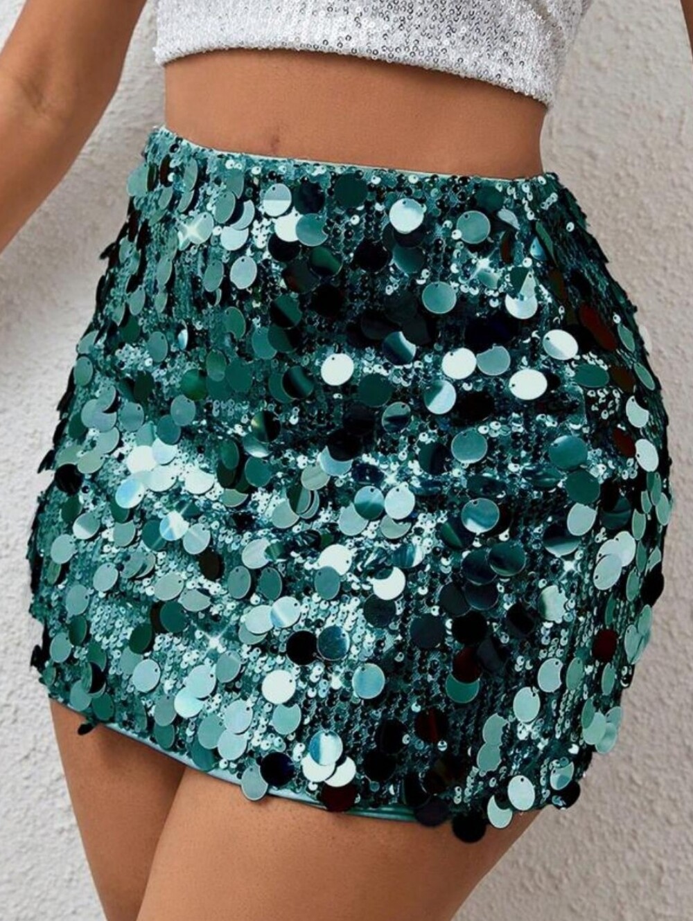 NWOT SHEIN Teal Sequin Mini Skirt Medium